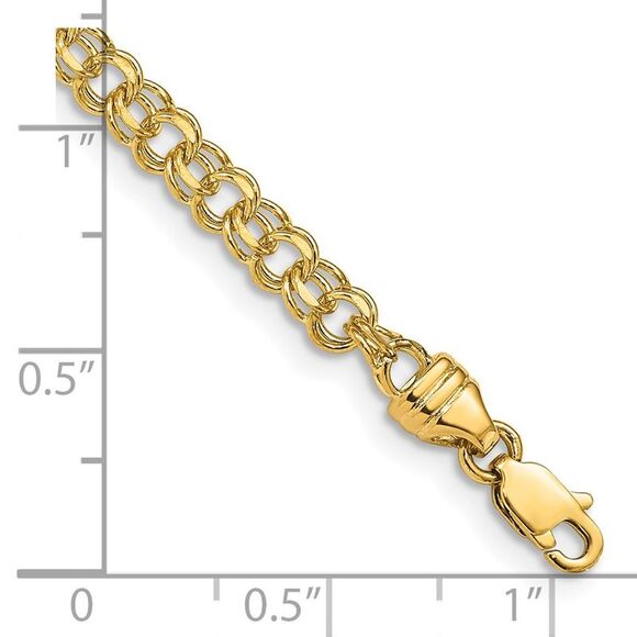 14k Yellow Gold 7in 3.75mm Solid Double Link Charm Bracelet